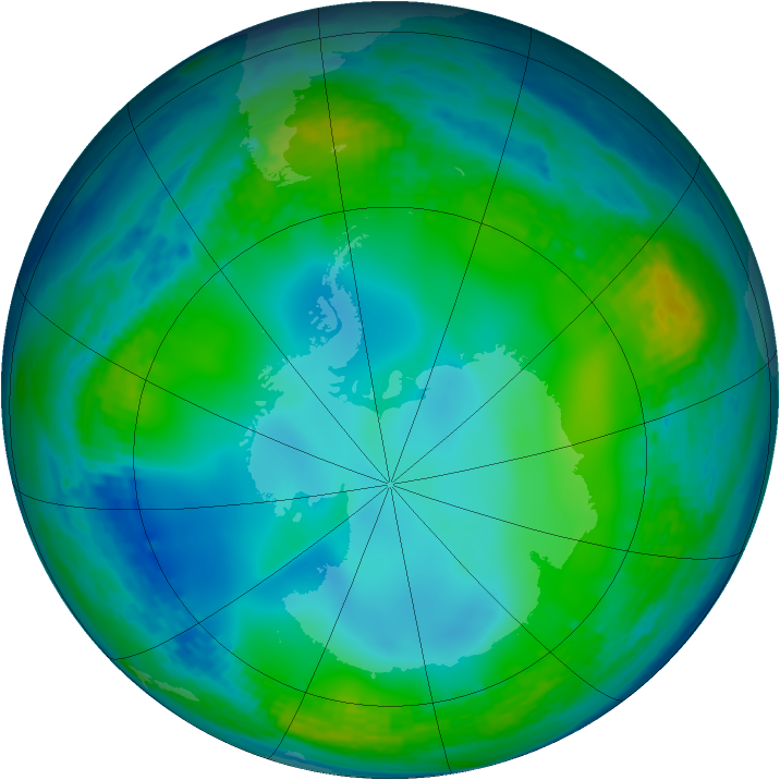 Antarctic ozone map for 02 July 2004